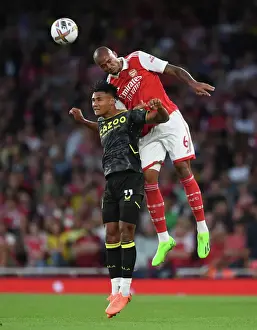 Arsenal's Gabriel Magalhaes Heads Ball Against Aston Villa in 2022-23 Premier League Clash