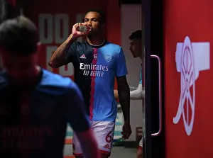 Arsenal V Brighton And Hove Albion 2022-23 Prints: Arsenal's Gabriel Magalhaes Prepares for Arsenal v Brighton & Hove Albion in Premier League (2022-23)