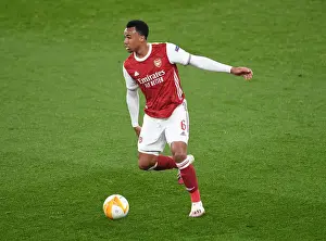 Arsenal's Gabriel Magalhaes in UEFA Europa League Action vs Olympiacos (Behind Closed Doors)