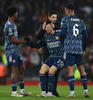 Arsenal's Gabriel Martinelli Receives Attention from Mikel Arteta after Injury in Carabao Cup Semi-Final vs Liverpool