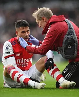 Arsenal's Gabriel Martinelli Receives Medical Attention During Arsenal vs Newcastle United (Premier League 2021-22)
