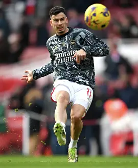 Arsenal's Gabriel Martinelli Warming Up Ahead of Arsenal v Brighton & Hove Albion (2023-24)