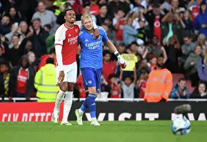 Arsenal V AS Monaco 2023-24 Prints: Arsenal's Gabriel and Ramsdale in Action: Emirates Cup Clash 2023-24 - Arsenal FC vs AS Monaco