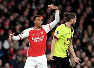 Arsenal's Gabriel Reacts During Arsenal vs Burnley Premier League Clash (2023-24)