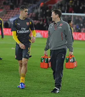 Southampton V Arsenal FA Cup 2016-17 Prints: Arsenal's Gabriel Receives Treatment from Physio Before Southampton FA Cup Clash