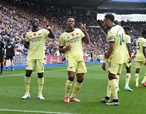 Arsenal's Gabriel, Saka, and Aubameyang: Celebrating Their First Goal Together Against Leicester City (2021-22)