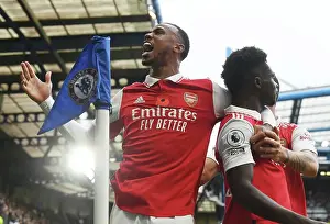 Chelsea V Arsenal 2022-23 Prints: Arsenal's Gabriel and Saka: Thrilling Goal Celebration vs. Chelsea (2022-23)