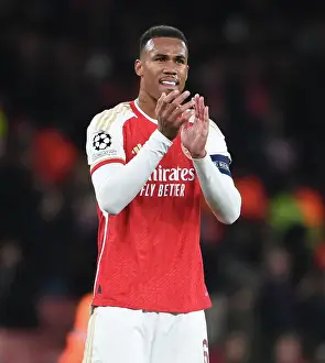 Arsenal V Sevilla 2023-24 Prints: Arsenal's Gabriel Stands Firm Against Sevilla in UEFA Champions League Clash
