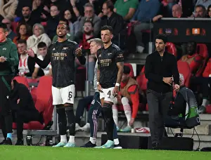 PSV Eindhoven V Arsenal 2022-23 Prints: Arsenal's Gabriel and White in Action against PSV Eindhoven in UEFA Europa League Group A (2022-23)