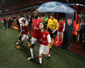 Arsenal's Gallas Leads Team Out Against AC Milan in UEFA Champions League, Emirates Stadium, 2008