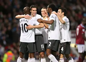 West Ham United V Arsenal 2009-10 Prints: Arsenal's Gallas and Teams Celebrate Second Goal Against West Ham