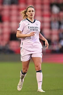 Images Dated 20th April 2023: Arsenal's Gio Queiroz Faces Off Against Manchester United in FA Women's Super League Clash
