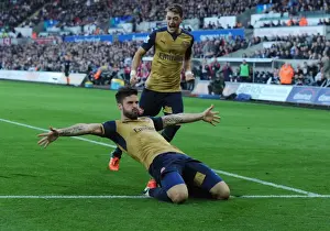 Swansea City V Arsenal 2015-16 Prints: Arsenal's Giroud and Ozil Celebrate Goal: Swansea City vs