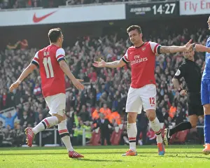 Arsenal V Everton - FA Cup 2014 Prints: Arsenal's Giroud and Ozil Celebrate Goals in FA Cup Quarter-Final Victory