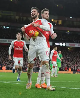 Arsenal Sunderland 2015-16 Prints: Arsenal's Giroud and Ramsey Celebrate Goals Against Sunderland (2015-16)
