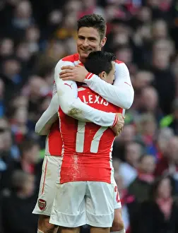Arsenal V Middlesbrough - FA Cup 2014-15 Prints: Arsenal's Giroud and Sanchez Celebrate Goals Against Middlesbrough in FA Cup Fifth Round