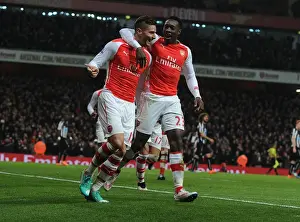 Arsenal V Newcastle United 2014/15 Prints: Arsenal's Giroud and Welbeck Celebrate Goals Against Newcastle United (2014/15)