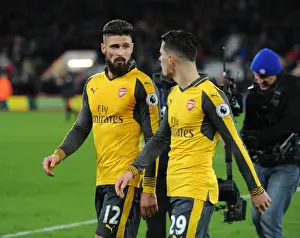 AFC Bournemouth V Arsenal 2016-17 Prints: Arsenal's Giroud and Xhaka Celebrate Premier League Victory over AFC Bournemouth (January 2017)
