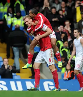 Chelsea V Arsenal 2011-12 Prints: Arsenal's Glorious Comeback: Per Mertesacker and Theo Walcott Celebrate a 5-3 Victory Over Chelsea