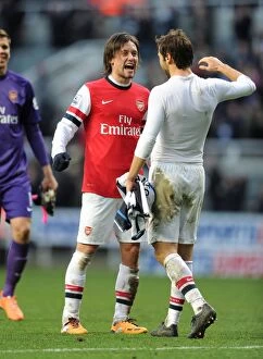 Newcastle United Collection: Arsenal's Glorious Moment: Rosicky and Flamini's Victory Dance (2013-14 Newcastle United)