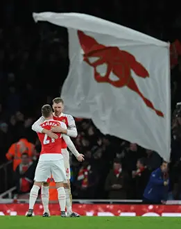 Arsenal V Manchester City 2015-16 Prints: Arsenal's Glorious Victory: Per Mertesacker and Aaron Ramsey Celebrate Over Manchester City (2015-16)