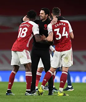 Arsenal V Tottenham Hotspur 2020-21 Prints: Arsenal's Glory: Arteta Celebrates with Partey and Xhaka after Beating Tottenham