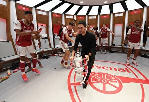 Images Dated 2nd August 2020: Arsenal's Empty Glory: Mikel Arteta Celebrates FA Cup Victory Over Chelsea at Deserted Wembley, 2020