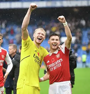 Chelsea V Arsenal 2022-23 Prints: Arsenal's Glory at Stamford Bridge: Tierney and Ramsdale's Victory Celebration