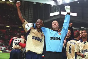 Man Utd V Arsenal Prints: Arsenal's Glory: Vieira and Seaman Celebrate Championship Victory over Manchester United