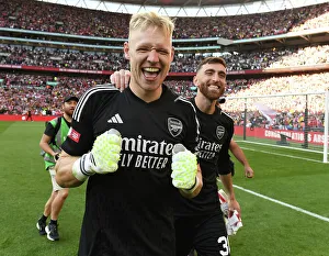 Arsenal V Manchester City - Community Shield 2023-24 Prints: Arsenal's Goalkeepers Celebrate Community Shield Victory over Manchester City