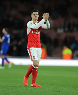 Arsenal's Granit Xhaka Celebrates with Fans after Arsenal v Leicester City Match