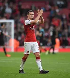 Arsenal V Swansea City 2017-18 Prints: Arsenal's Granit Xhaka Celebrates with Fans after Victory over Swansea City