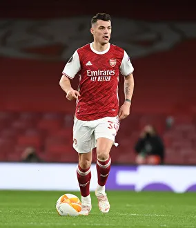 Arsenal's Granit Xhaka at Empty Emirates Stadium: Arsenal v Slavia Prague in UEFA Europa League Quarterfinals (April 2021)