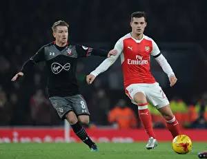 Arsenal V Southampton EFL Cup 2016-17 Prints: Arsenal's Granit Xhaka Overpowers Southampton's Steven Davis in EFL Cup Quarter-Final Showdown