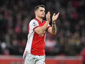 Arsenal V Southampton 2021-22 Prints: Arsenal's Granit Xhaka Rallies Fans Before Arsenal vs Southampton (2021-22)