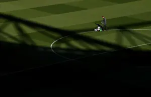 Arsenal V Leicester City 2018-19 Prints: Arsenal's Groundsman Prepares the Pitch for Arsenal v Leicester City (2018-19)