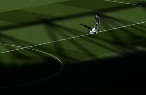 Arsenal V Leicester City 2018-19 Prints: Arsenal's Groundsman Readies the Pitch for Arsenal v Leicester City (2018-19)