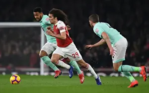 Arsenal V Bournemouth 2018-19 Prints: Arsenal's Guendouzi Clashes with Bournemouth's Gosling and King