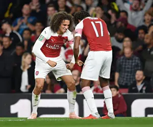 Arsenal V Brentford - Carabao Cup 2018-19 Prints: Arsenal's Guendouzi and Iwobi: Celebrating Their Second Goal in Carabao Cup Match