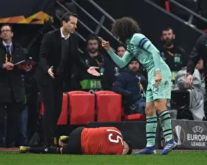 Stade Rennes V Arsenal 2018-19 Prints: Arsenal's Guendouzi and Rennes Manager Clash in Europa League First Leg