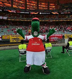 Arsenal V Chelsea Europa League Cup Final 2019 Prints: Arsenal's Gunnersaurus at the Europa League Final against Chelsea, Baku 2019