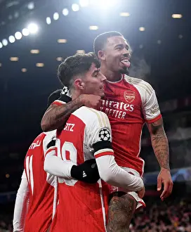 Arsenal V RC Lens 2023-24 Prints: Arsenal's Havertz and Jesus Celebrate First Goal in Champions League Victory over RC Lens (2023-24)