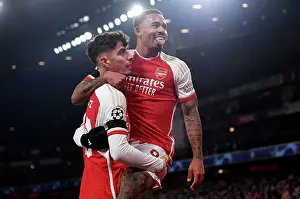 Arsenal V RC Lens 2023-24 Prints: Arsenal's Havertz and Jesus: Dynamic Duo Deliver First Champions League Goals in Victory over RC Lens (2023-24)
