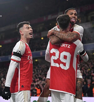 Arsenal v RC Lens 2023-24 Collection: Arsenal's Havertz, Jesus, and Martinelli Celebrate First Goal Against RC Lens in 2023-24 UEFA