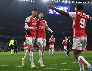 Arsenal V RC Lens 2023-24 Prints: Arsenal's Havertz and Martinelli Celebrate First Goal in 2023-24 Champions League Victory over RC Lens