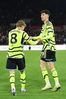 Brentford V Arsenal 2023-24 Prints: Arsenal's Havertz and Odegaard Celebrate First Goal in Brentford Victory (2023-24)