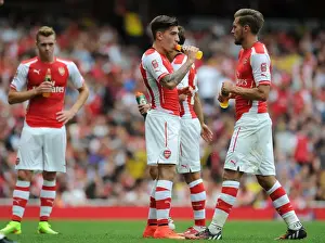Arsenal V Benfica 2014-15 Prints: Arsenal's Hector Bellerin and Aaron Ramsey in Action against Benfica at the Emirates Cup