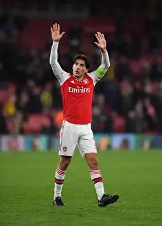 Arsenal V Vitoria Club 2019-20 Prints: Arsenal's Hector Bellerin Celebrates after Arsenal FC's Victory over Vitoria Guimaraes in UEFA Europa League