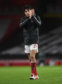 Arsenal V Burnley 2020-21 Prints: Arsenal's Hector Bellerin Celebrates with Fans after Arsenal v Burnley Win
