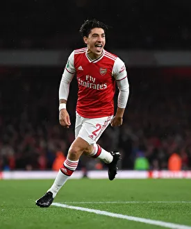 Arsenal's Hector Bellerin Celebrates Third Goal Against Nottingham Forest in Carabao Cup